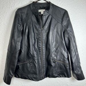 Christopher & Banks Women’s Black Faux Leather Moto Jacket Petite Medium Zip Up